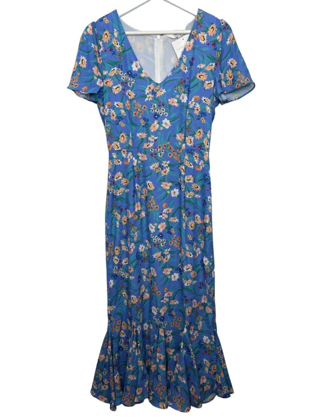LaRoque Blue Floral Midi Dress XS Ruffle Hem Cottagecore Romantic NWT